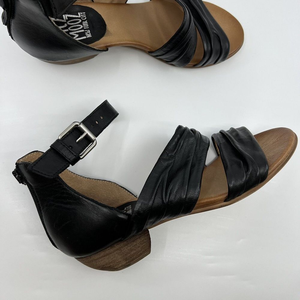 MIZ MOOZ‎ Women WIDE 38 Cassie Black Leather Ankle Strap Sandals 7.5-8